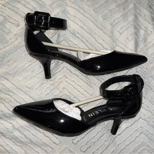 Anne Klein Black Patent Heels with Ankle Strap
